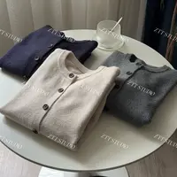 【ZTT】纯色圆领开衫女毛衣秋冬新款百搭宽松保暖显瘦毛针织衫
