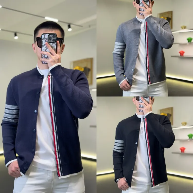 （秋款）古帝特尼后锚针织开衫线条拼色排扣立领休闲外套YS-78537