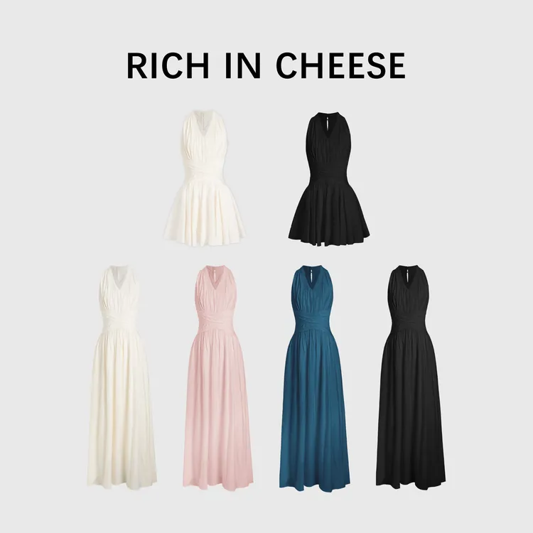 RICHINCHEESE 美神降临【高定系列】桃花皱感缎面及地显瘦连衣裙