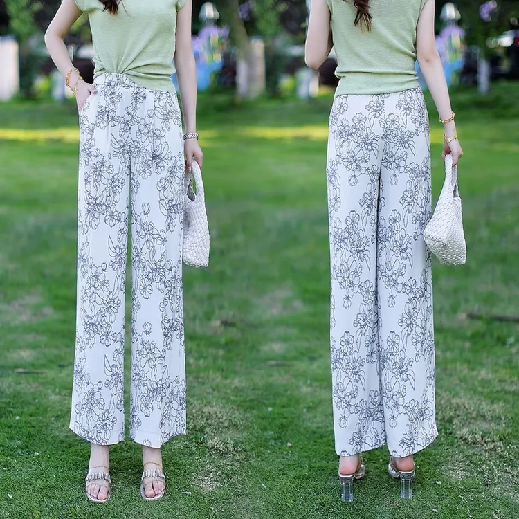 天丝亚麻阔腿裤女夏季薄款2025新款高腰宽松显瘦垂感直筒休闲裤子