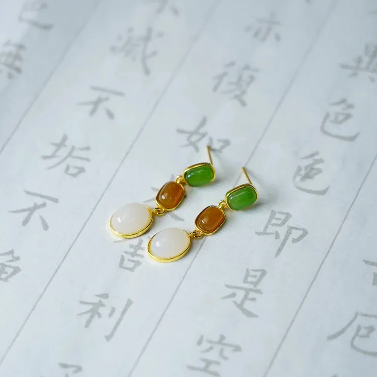 925银玻璃耳饰 多宝设计款百搭925银耳环精致气质女款耳饰耳钉