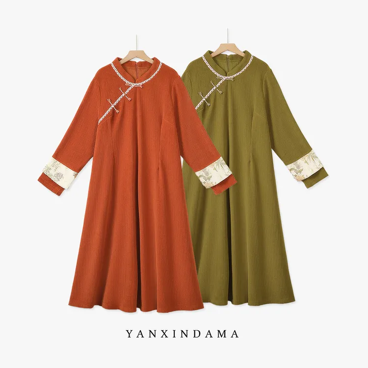 大码女装300斤胖MM新中式国风优雅气质改良旗袍连衣裙66703