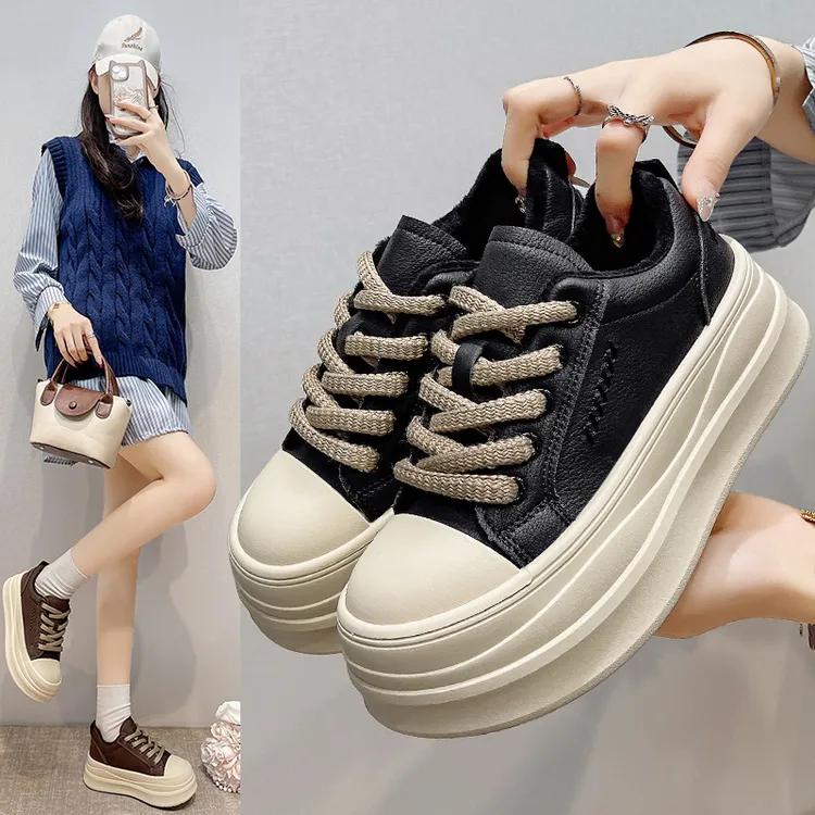 冬季加绒休闲百搭时尚厚底增高刺绣板鞋2025韩版低帮松糕底女鞋