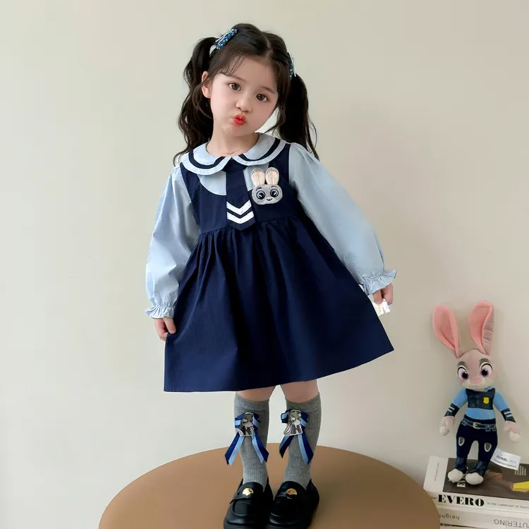 女童连衣裙秋季新款儿童学院风公主裙洋气好看女孩兔子警官裙子