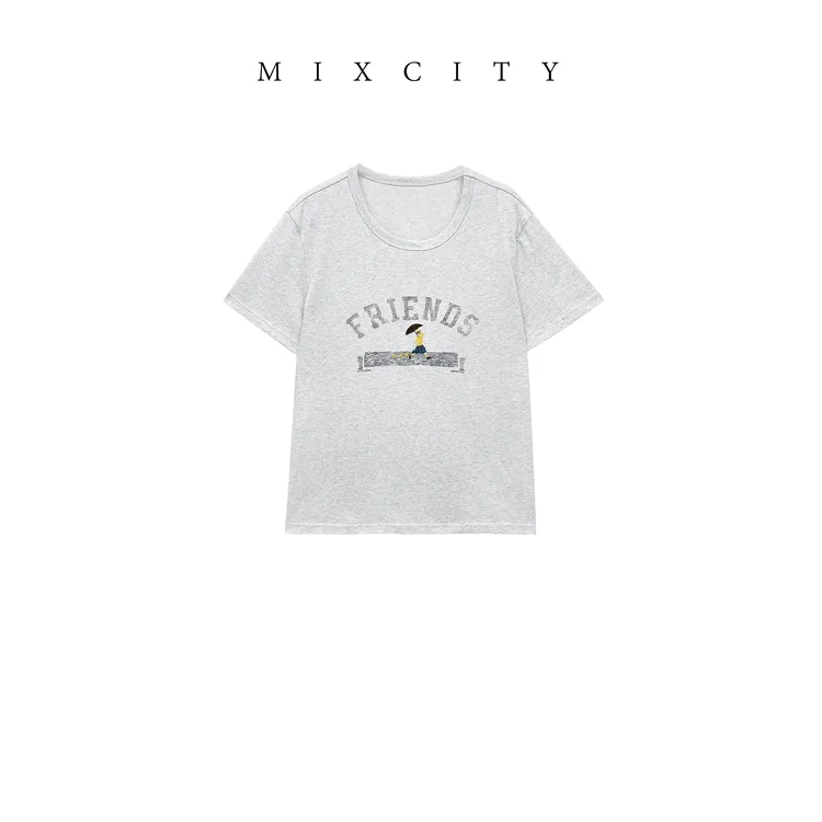 【MIXCITY亚楠家】老友记◆雪花棉系列刺绣印花舒适短袖棉麻T恤9788