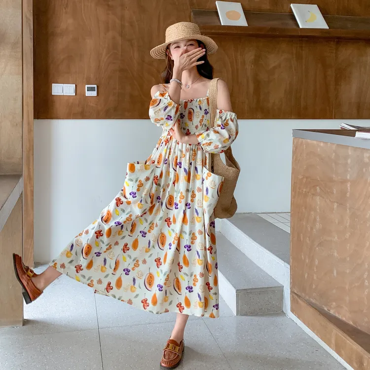 茶歇法式初恋甜美碎花连衣裙女夏2025新款设计感泡泡袖收腰长裙子