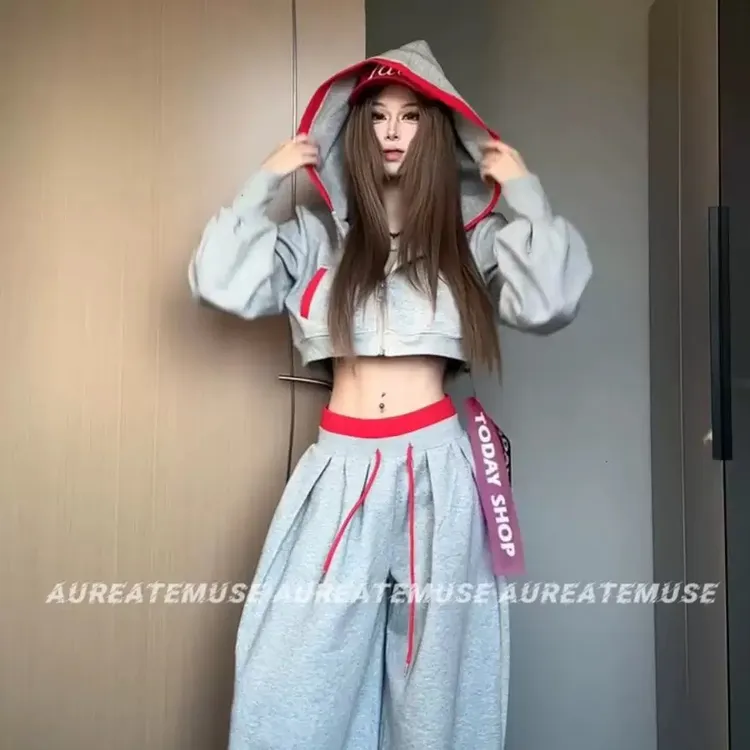 (老三专属)辣妹性感运动连帽卫衣套装睡衣女秋季新款家居服套装