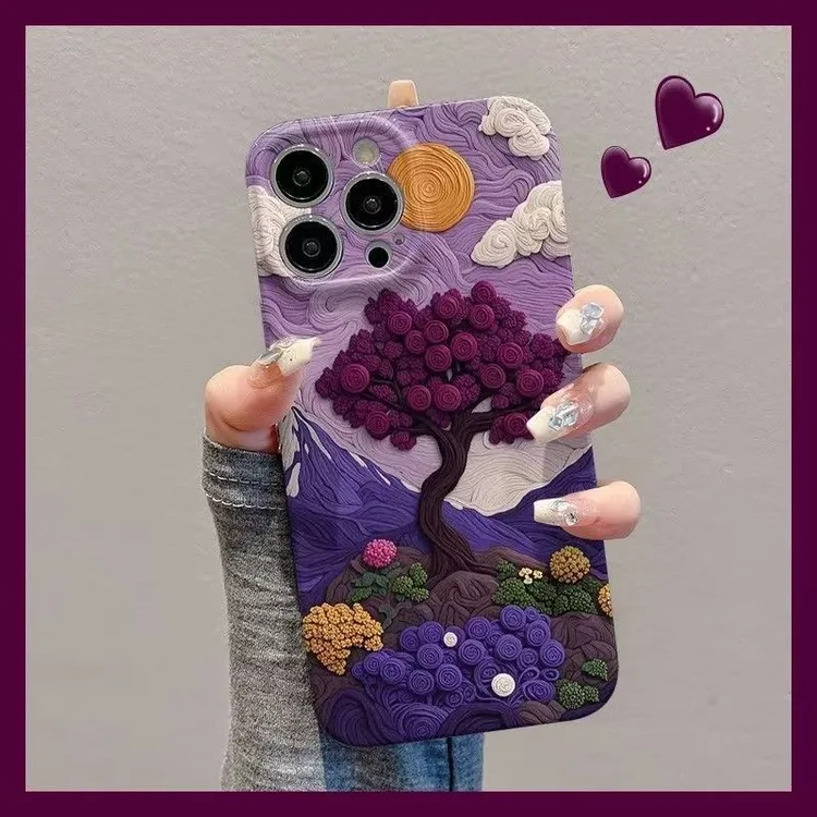 紫山川玫瑰适用iPhone16动漫15手机壳华为oppo红米荣耀vivo菲林硬