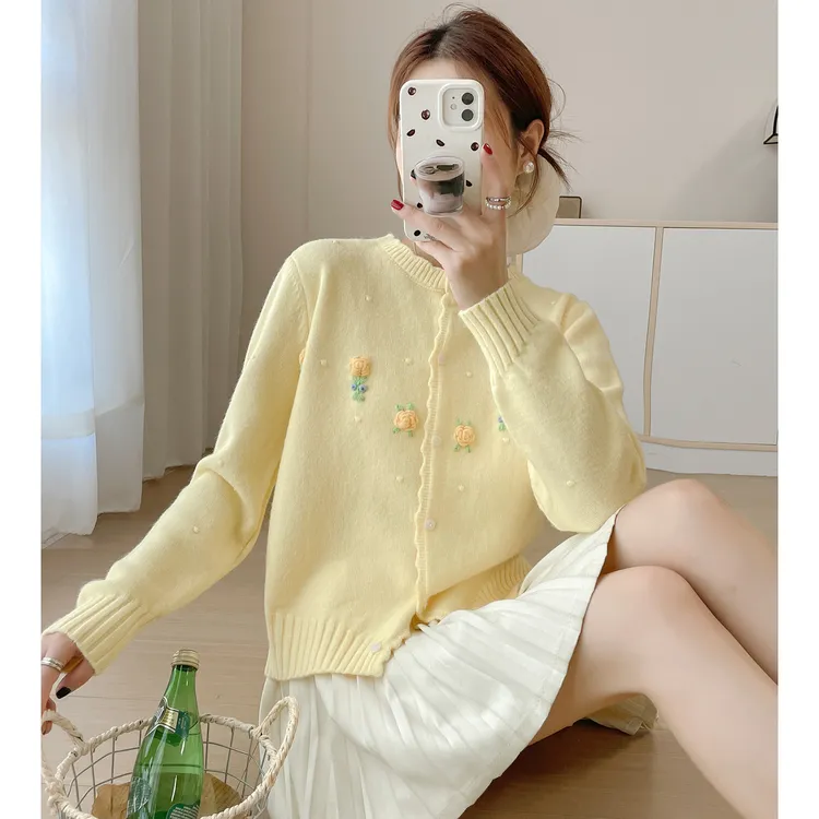 苏醒的乐园秋季新款开衫女小花朵SXMY53160波浪边百搭法式温柔