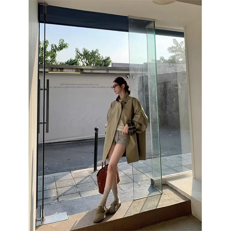 2025年春秋英伦风撞色风衣外套女廓形显瘦设计感个性百搭气质大衣