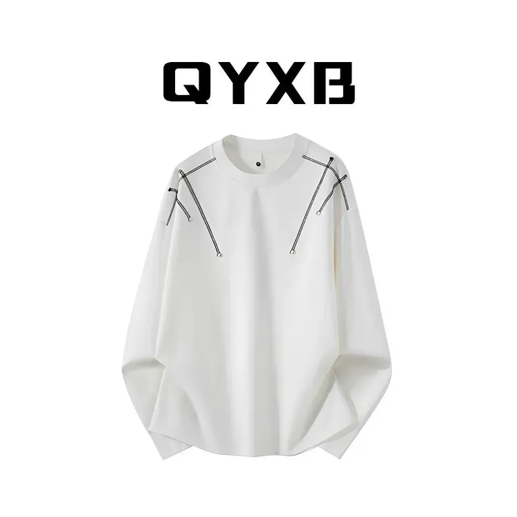【品牌正品现货】QYXB线条装饰设计感长袖T恤男士秋季打底衫百搭男
