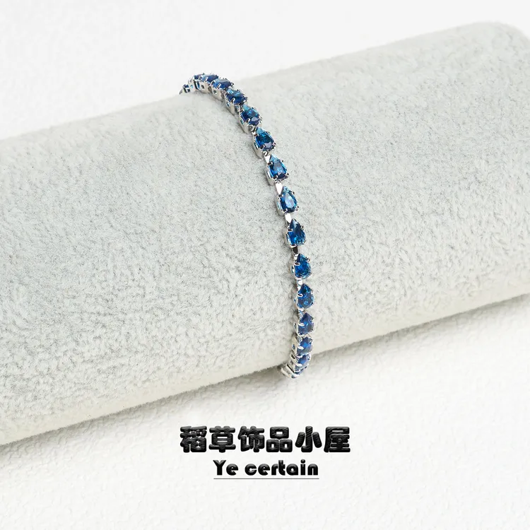合金锆石手链 蓝色水滴手链女款小众满分礼物高级感ins小饰品