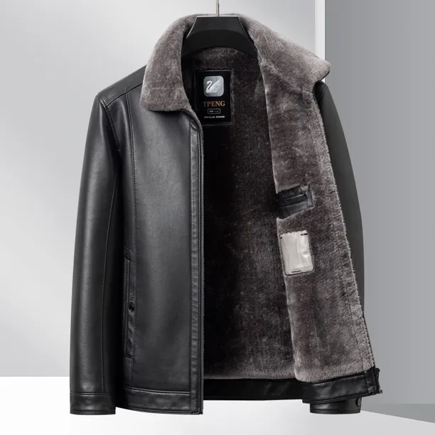 【海宁墨然】新款男士冬季翻领加绒加厚皮毛休闲商务夹克外套保暖