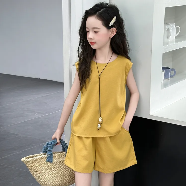 女童夏装短裤套装2025夏季新款儿童无袖背心女孩夏天时髦洋气衣服