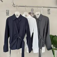 设计感衬衣侧绑带丝带收腰翻领不规则法式老钱风宽松