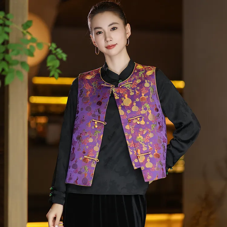 【紫金葫芦】新中式宋锦提花马甲女2025秋冬复古优雅百搭新中式马甲
