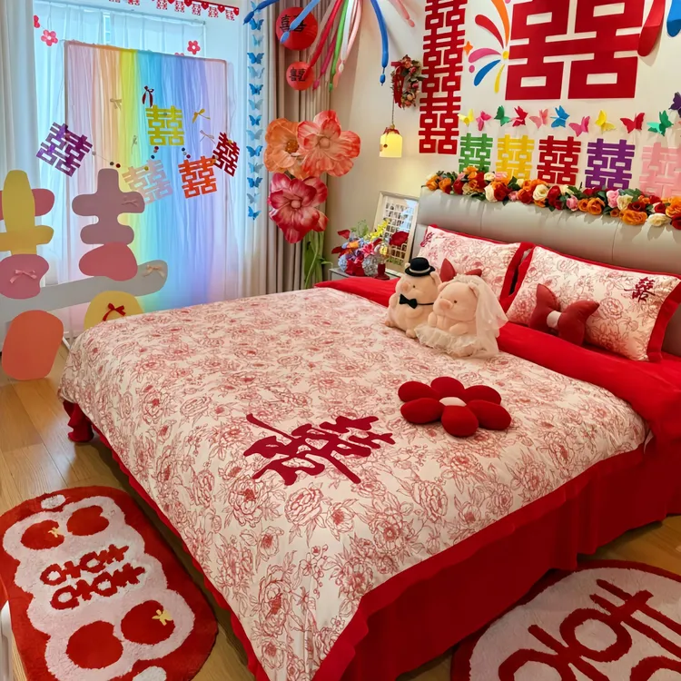 冬季结婚喜庆加厚牛奶绒床上四件套婚房装饰婚庆床单被套陪嫁床品