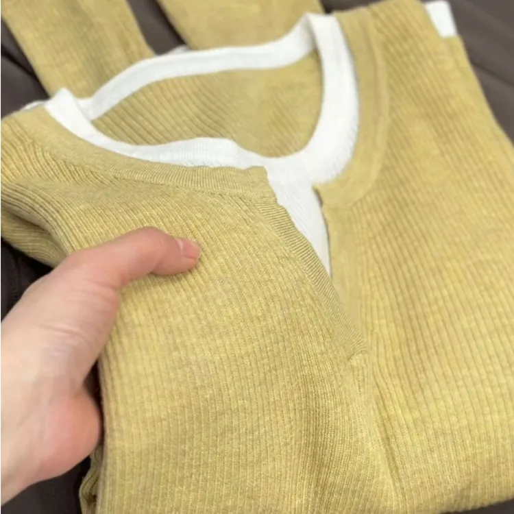 假两件撞色针织衫圆领毛衣女秋冬百搭时尚打底衫宽松大码洋气上衣