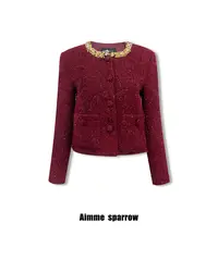 Aimme sparrow 25SS “Cynthia”系列酒红钻扣小香风外套