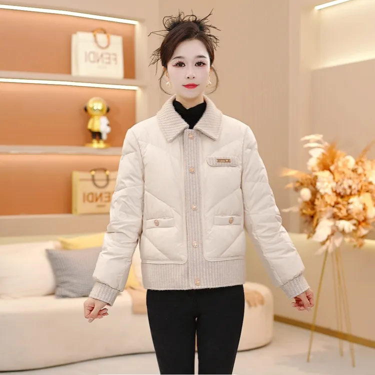 纯色时尚翻领保暖洋气加厚显瘦羽绒服新款宽松冬季【SJYH3577】