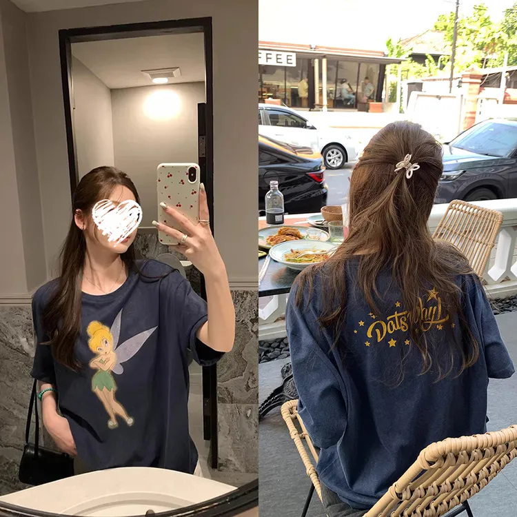 夏季新款卡通花仙子印花宽松短袖T恤女休闲百搭 62158