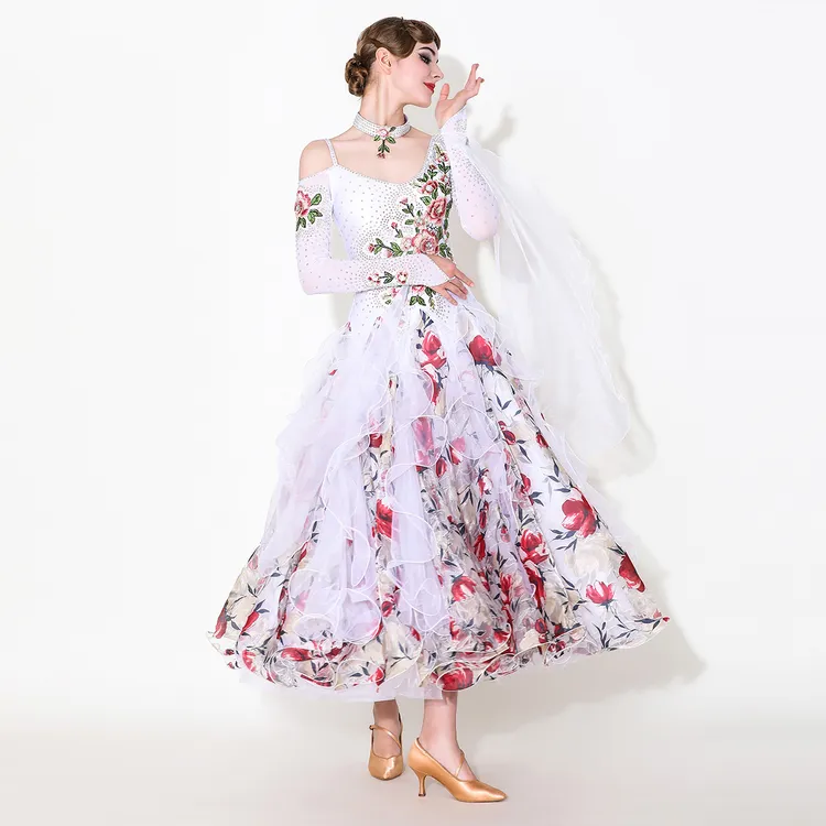 圣何赛瑰园！媚羽花卉摩登舞连衣裙MY921国标舞服华尔兹演出服