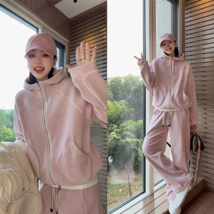 孕妇装秋冬季套装2025新款时尚韩版宽松休闲双面绒加厚慵懒风外穿