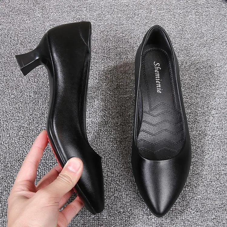 【万达撤柜】真皮软底久站不累脚空姐工作鞋女黑色皮