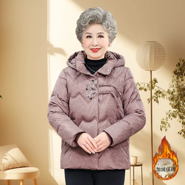 妈妈冬装外套中老年女加绒加厚棉服奶奶大衣老太太保暖棉袄