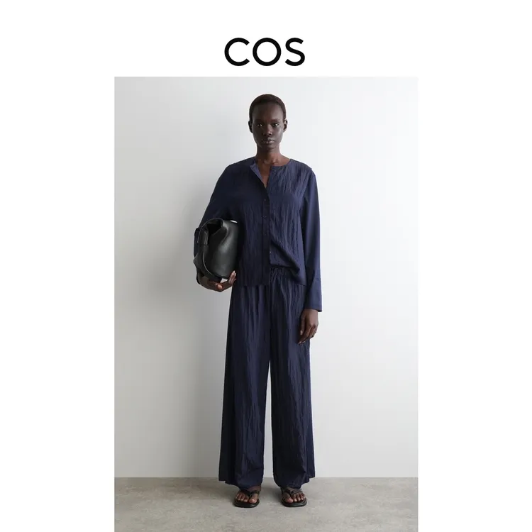 COS女装 休闲版型拼接纽扣门襟上衣藏青色2025秋季新品1301891001