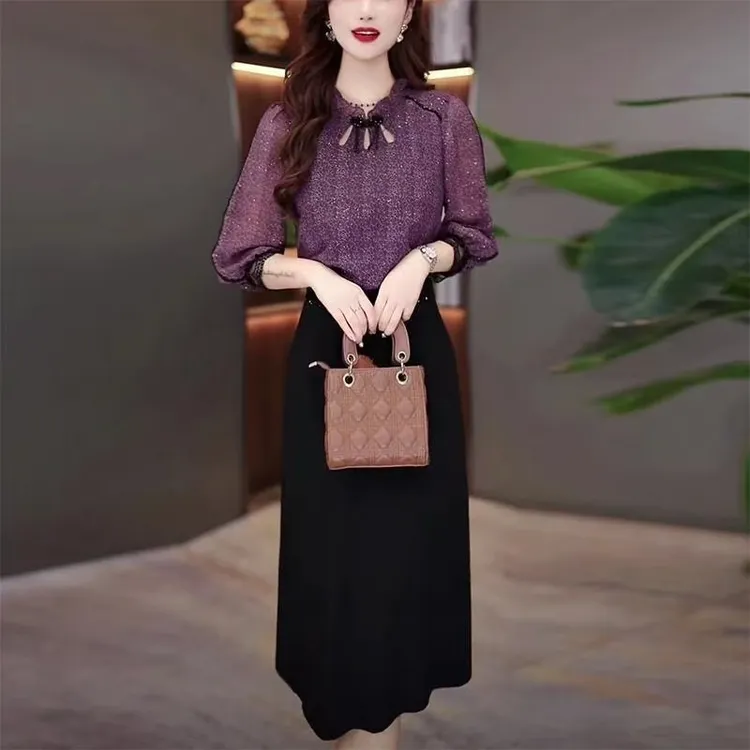 5492#上档次七分袖连衣裙女2025新款轻奢洋气中长款时尚裙子
