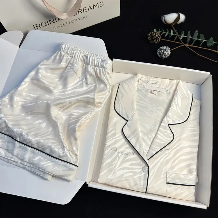 ins虎纹睡衣女夏季冰丝高级感家短袖短裤薄款居服套装夏天可外穿