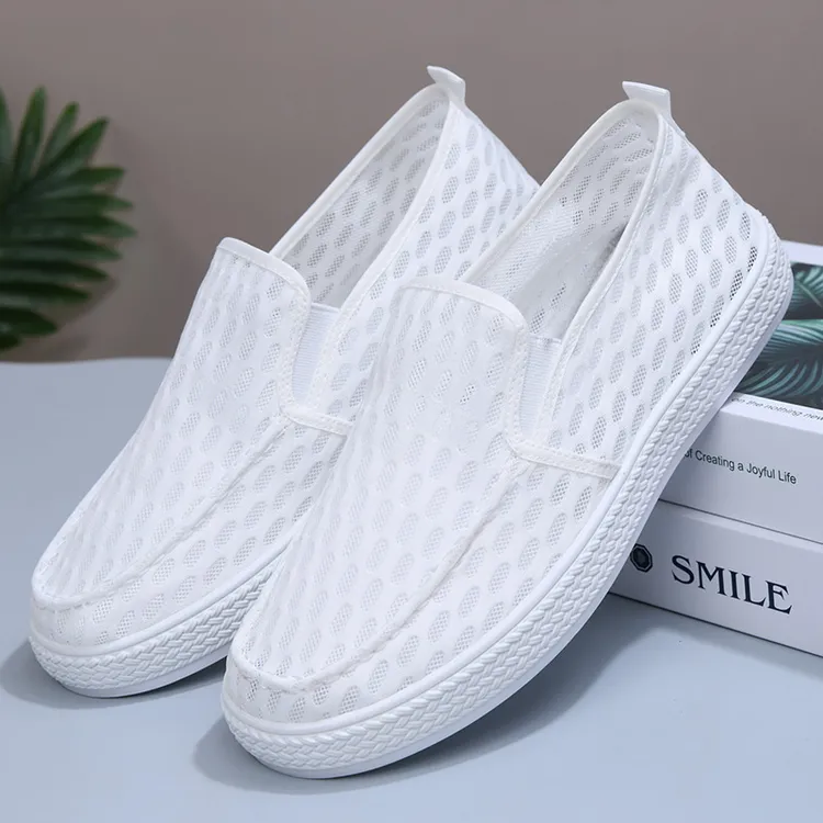 新款夏季男士网鞋透气镂空薄款网面白色休闲鞋软底防滑男凉鞋板鞋