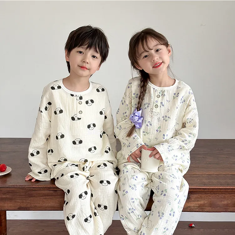 男童女童A类纱布套装大童秋冬童装宝宝防踢被空调服卡通儿童睡衣