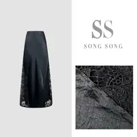 SONG-原创【柔光气场】“100%醋酸”重工拼接手工钩花花边设计半身裙
