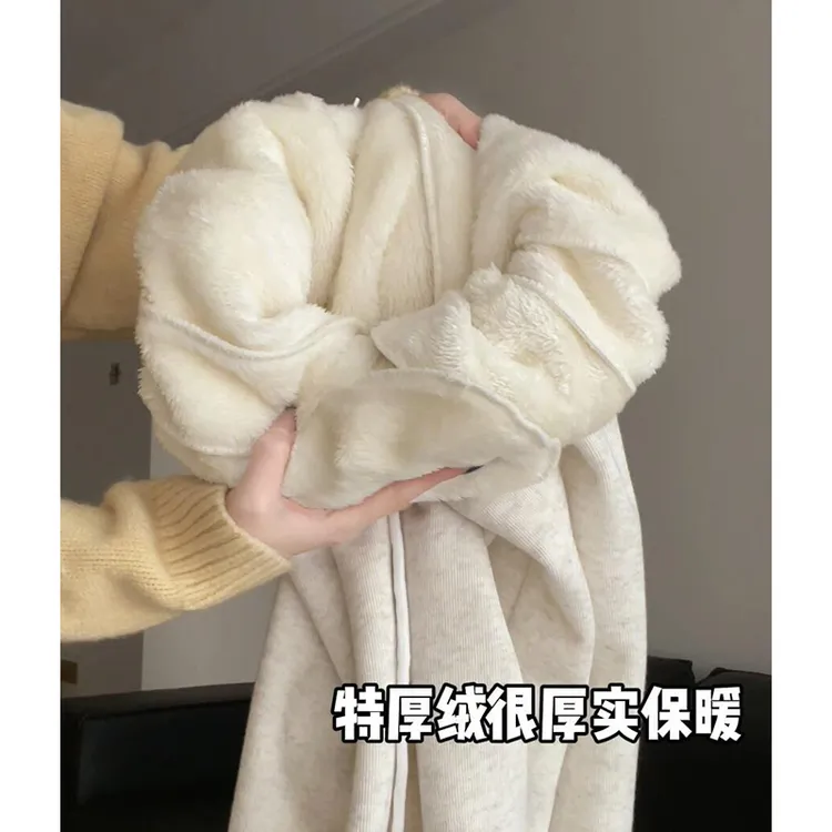 鑫鑫同学运动裤女秋冬新款宽松休闲显瘦百搭直筒阔腿裤加绒裤子女