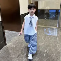 男童夏季薄款套装2025新款中童休闲洋气仿牛仔背心防蚊裤两件套