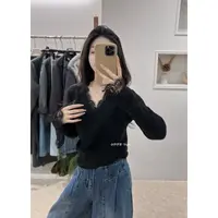 【蕾丝针织】秋冬必备显瘦气质V领蕾丝针织打底衫