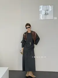 1169潮女时尚休闲简约中袖配丝巾套装休闲裙气质韩版秋季