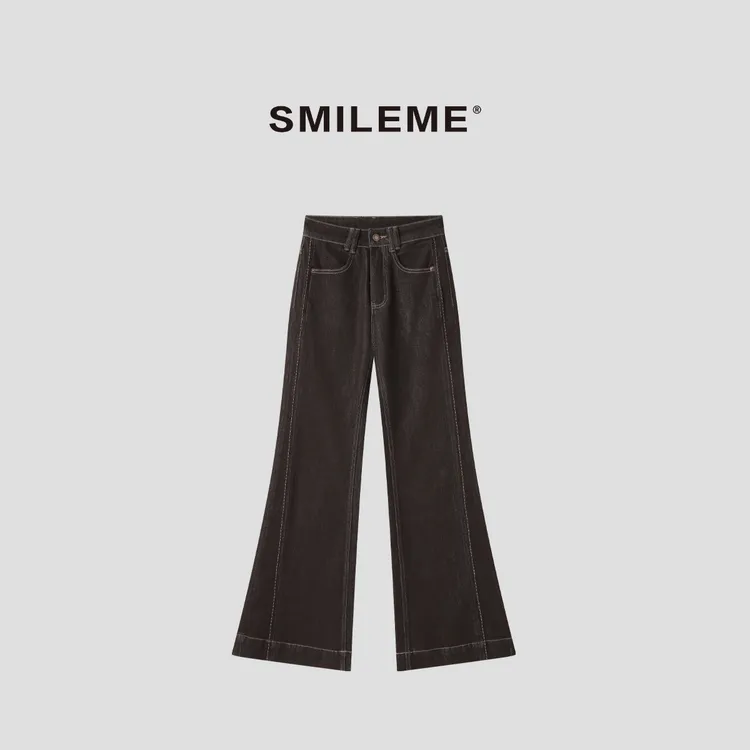 4-SMILEME【摩登时代】气质高腰显瘦通勤休闲微喇牛仔裤R5373018