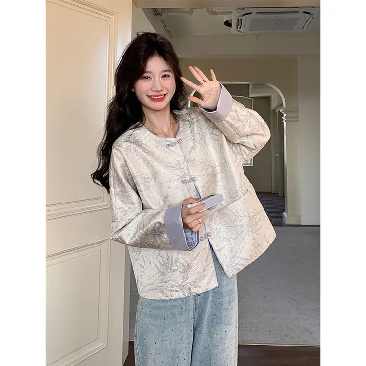 提花盘扣国风外套女秋季2025新款高级感复古时尚气质宽松显瘦上衣