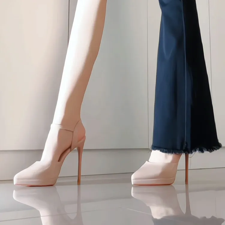 漆皮包头细跟凉鞋女气质25新款百搭性感法式裸色防水台尖头高跟鞋