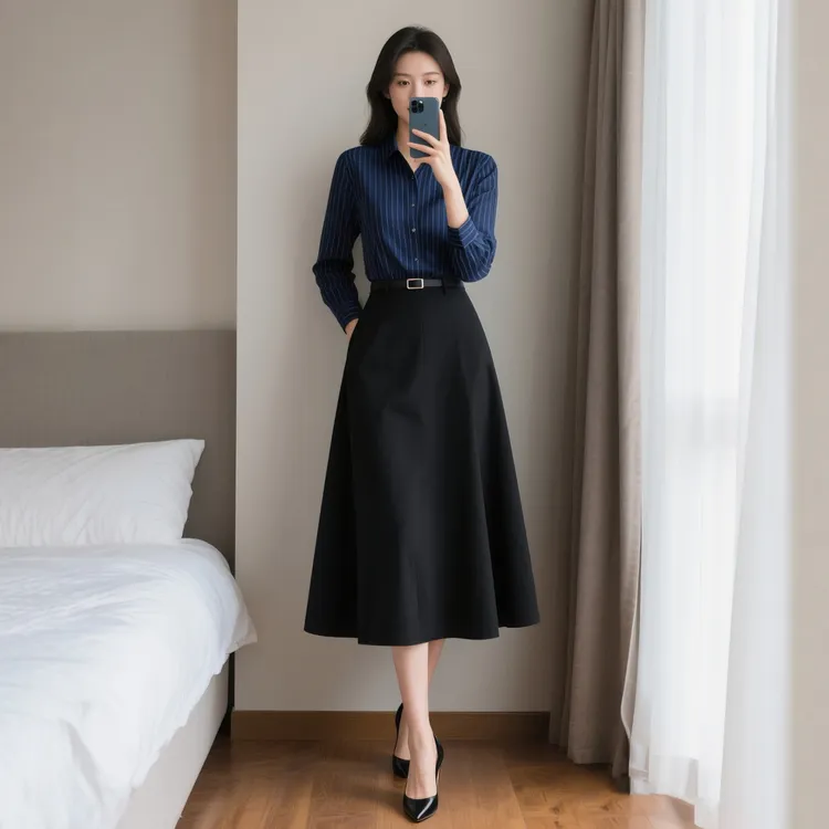 早秋季新款女装时尚穿搭气质衬衫两件套装半身裙子通勤显瘦简约ol