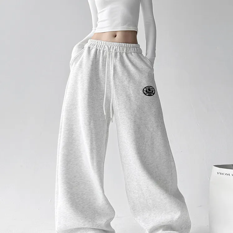 美式复古运动卫裤秋季字母印花宽松直筒垂感休闲裤拖地阔腿裤子