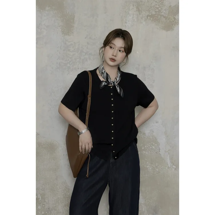 现货8835D大婉酱微胖定制绵羊衫混纺高级感针织百搭显瘦毛织上衣