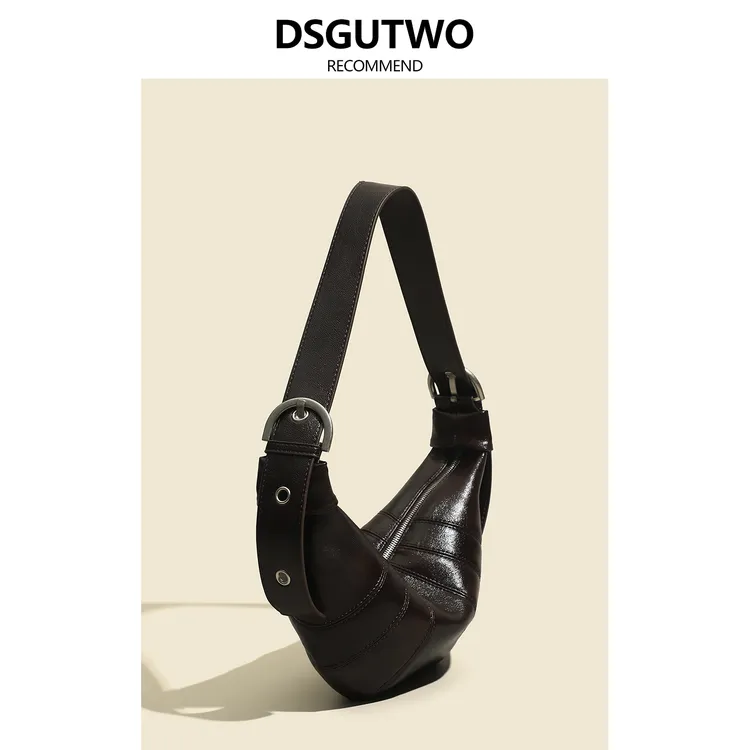 DSGUTWO  经典高级小羊皮牛角可颂包斜挎包慵懒风穿搭时尚胸包