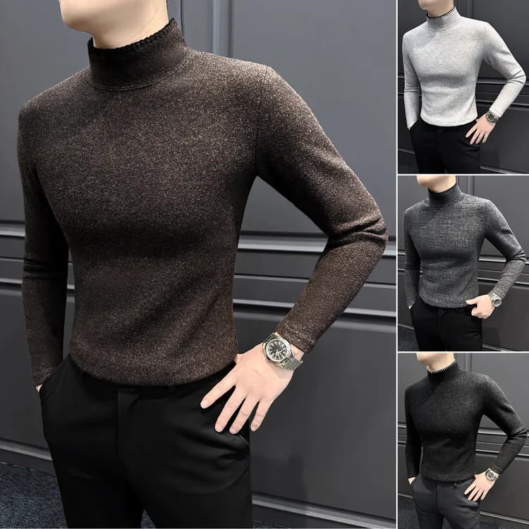 半高领打底衫男款冬季爆款2025新款痞帅休闲男装保暖修身男士T恤