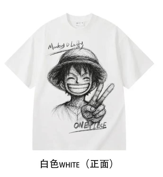 【素描比耶路飞】300克 美式宽松   精梳棉 短袖 男士T恤