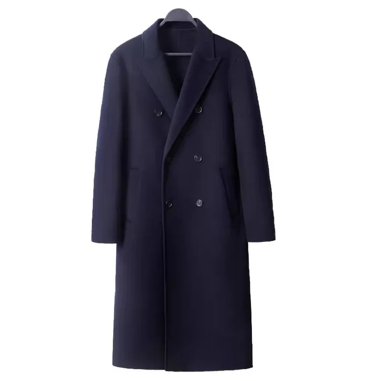 E长款毛呢大衣双面长款男士大衣双面呢男装呢子蓝色