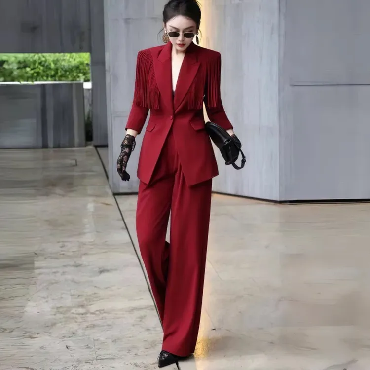 006-C4-1-2时尚流苏西装套轻职风精英风西装套装拼接修身型时尚